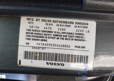 2005 Volvo S60 2.5T z USA, uszkodzony, nr VIN YV1RS592352428802